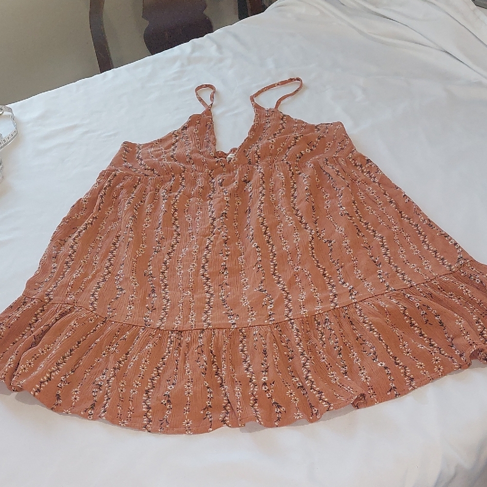 BE COOL Rust-Orange Floral Knit Boho Western Tank Top.Perfect For Warm Weather.L